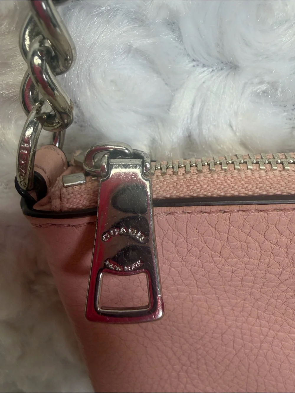 Coach Blush Pink soft Pebbled Leather adjustable Crossbody Chain & leather Strap